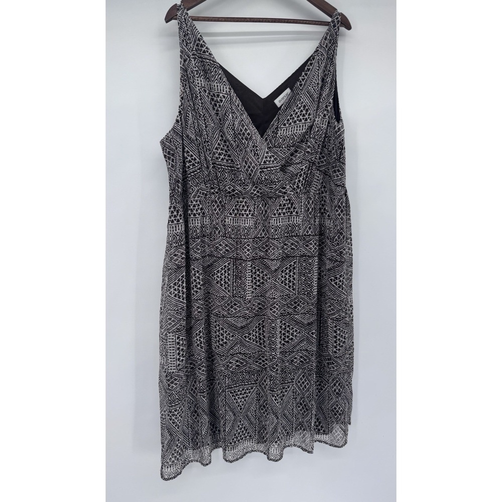 Avenue 24 New NWT Dress Faux Wrap Brown tan v-neck tribal zip up babydoll